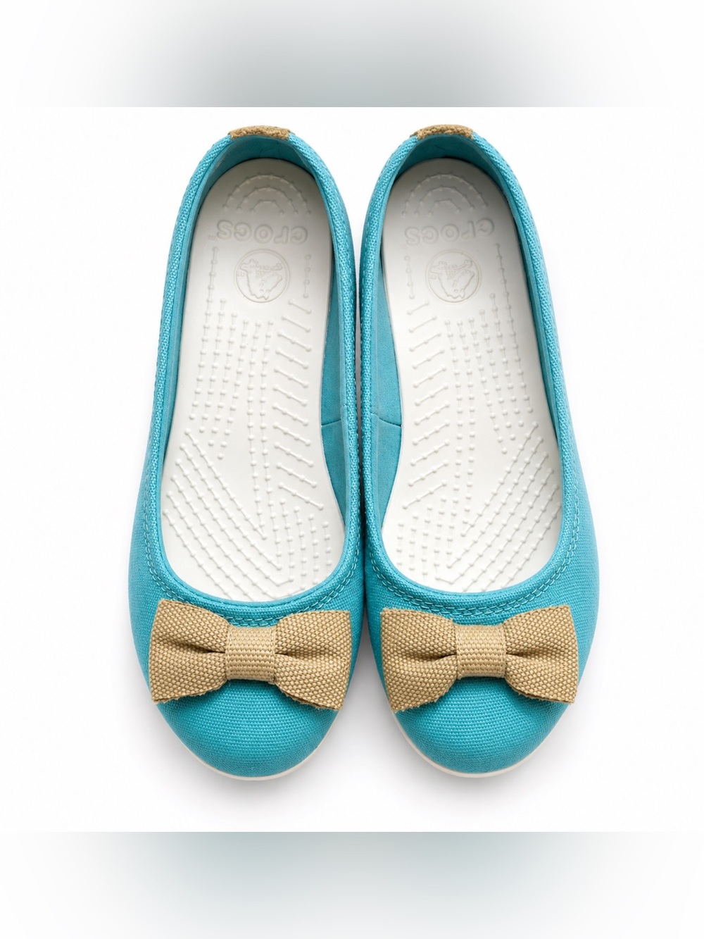 Crocs Turquoise Sz 7 Women’s Cap Toe Bow Slip On Flats Very Clean